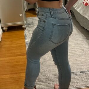 Fashion Nova Light Blue Distressed Skinny Jeans
